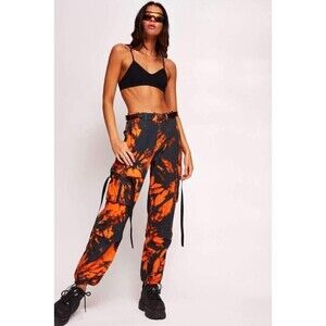 Jaded London Tie Dye Cargo Jogger Pants Orange Black Size 4 High Rise Halloween